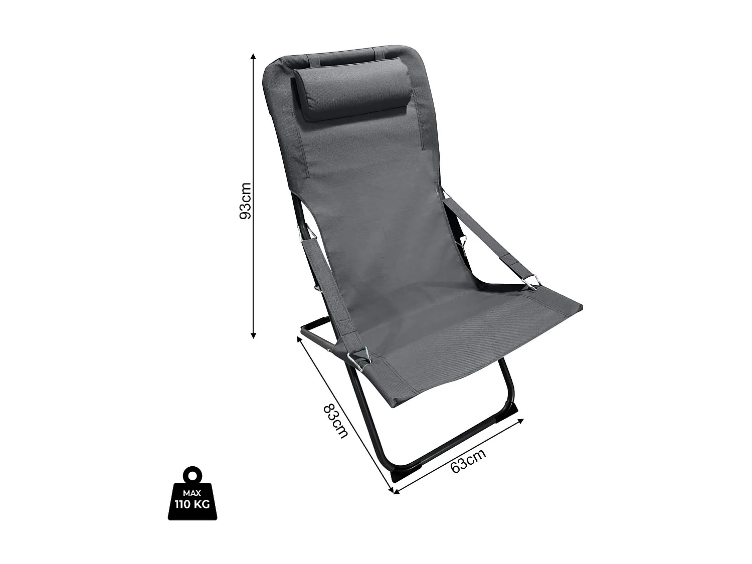 Sedia a Sdraio Pieghevole Rebecca Mobili Ukpa 88x63x83 Poliestere Acciaio Grigio Scuro