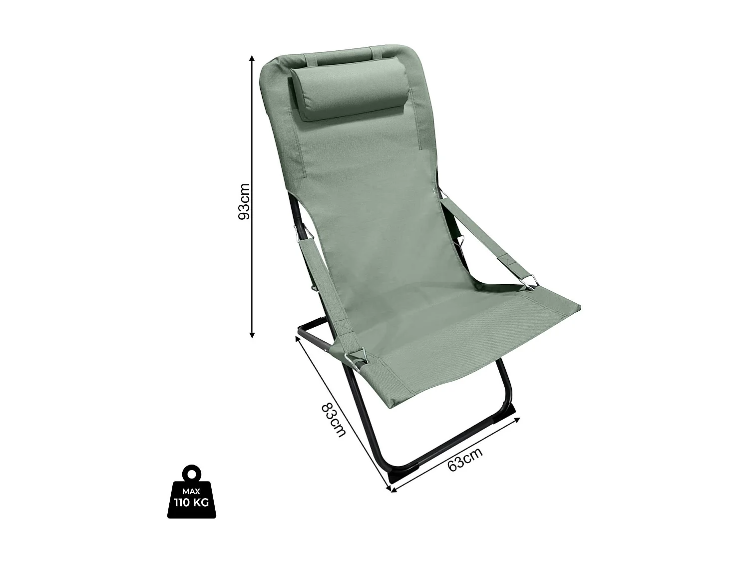 Sedia a Sdraio Pieghevole Rebecca Mobili Sindian 88x63x83 Poliestere Acciaio Verde Grigio Scuro