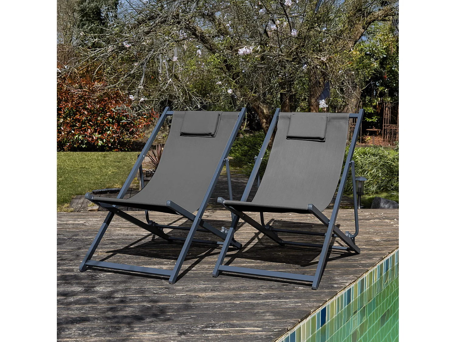 Cadeira de espreguiçadeira dobrável Rebecca Mobili Atis 93x58x92 Poliéster Alumínio Cinza Escuro