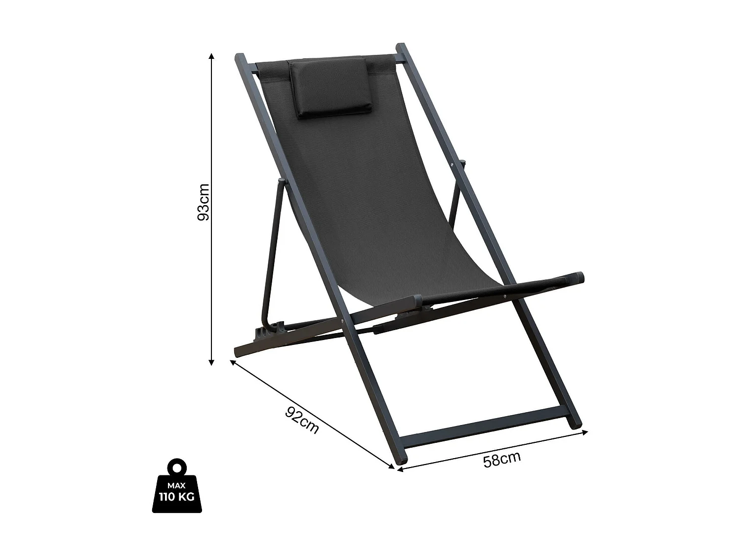 Cadeira de espreguiçadeira dobrável Rebecca Mobili Atis 93x58x92 Poliéster Alumínio Cinza Escuro