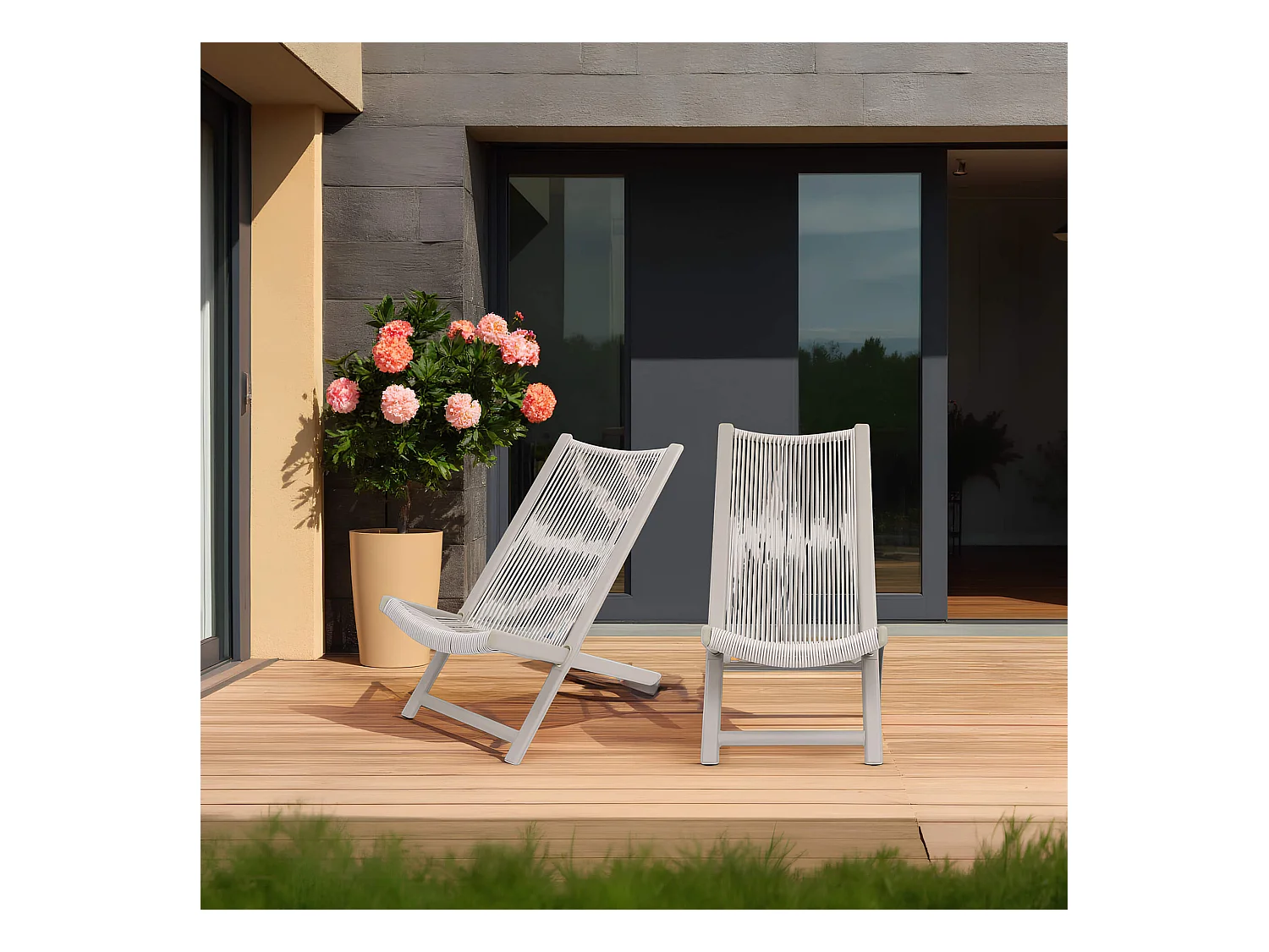 Chaise Longue Rebecca Mobili Azan 79x48x90 Acier Polyrotin Gris ENSEMBLE 2 pcs