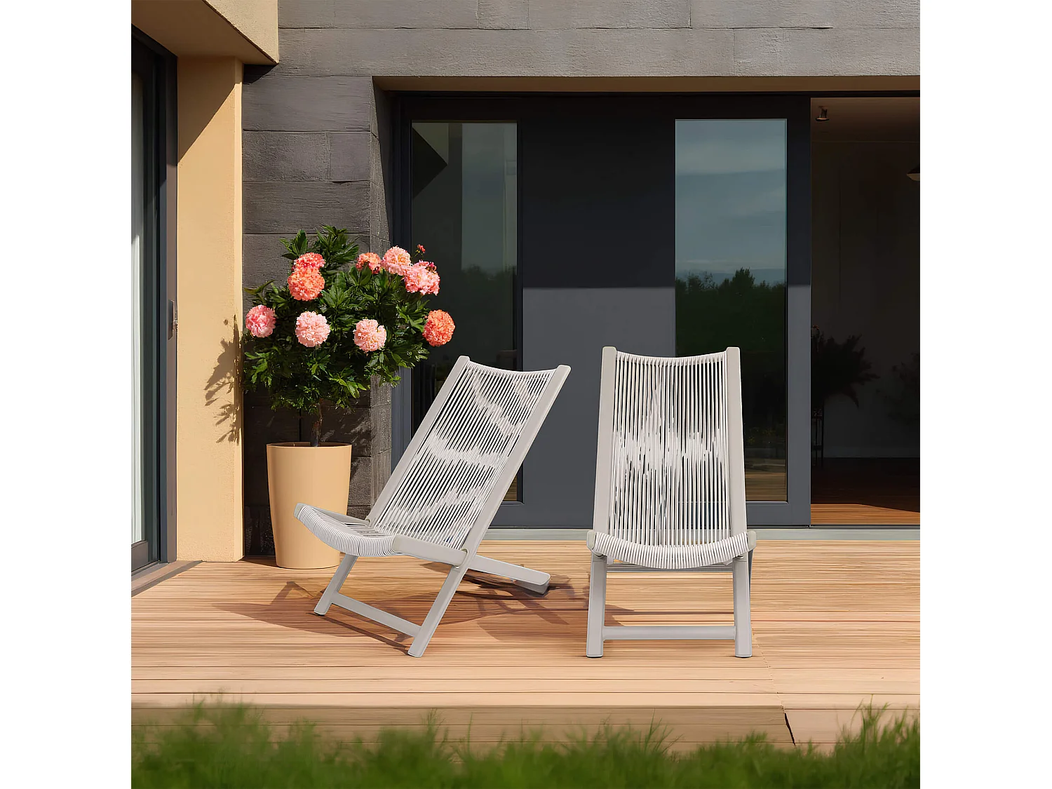 Cadeira de Espreguiçadeira Rebecca Mobili Azan 79x48x90 Aço Polirrattan Gris CONJUNTO 2 pçs