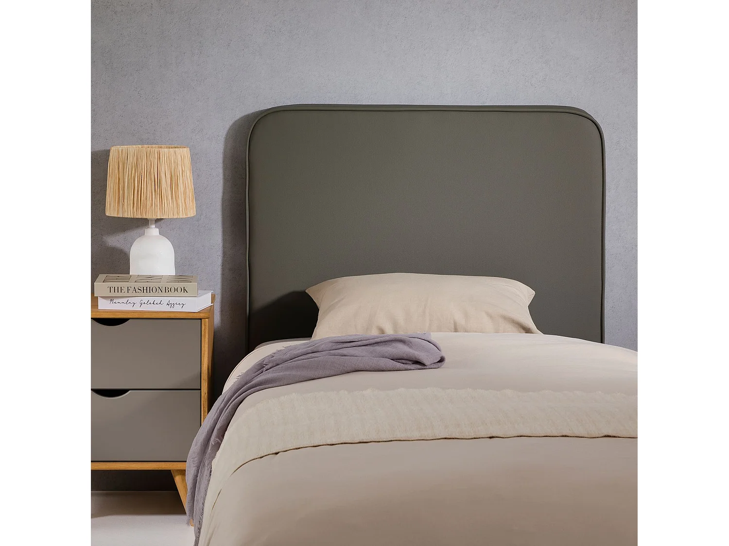 Tête de lit ARIELA 90, Rembourrée, Fixation murale, Design arrondi moderne, Pour lit 90 cm ou moins, Gris