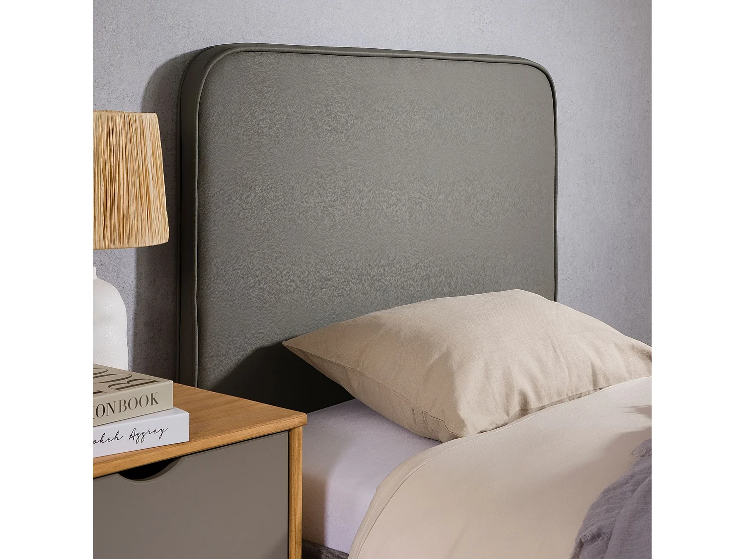 Tête de lit ARIELA 90, Rembourrée, Fixation murale, Design arrondi moderne, Pour lit 90 cm ou moins, Gris