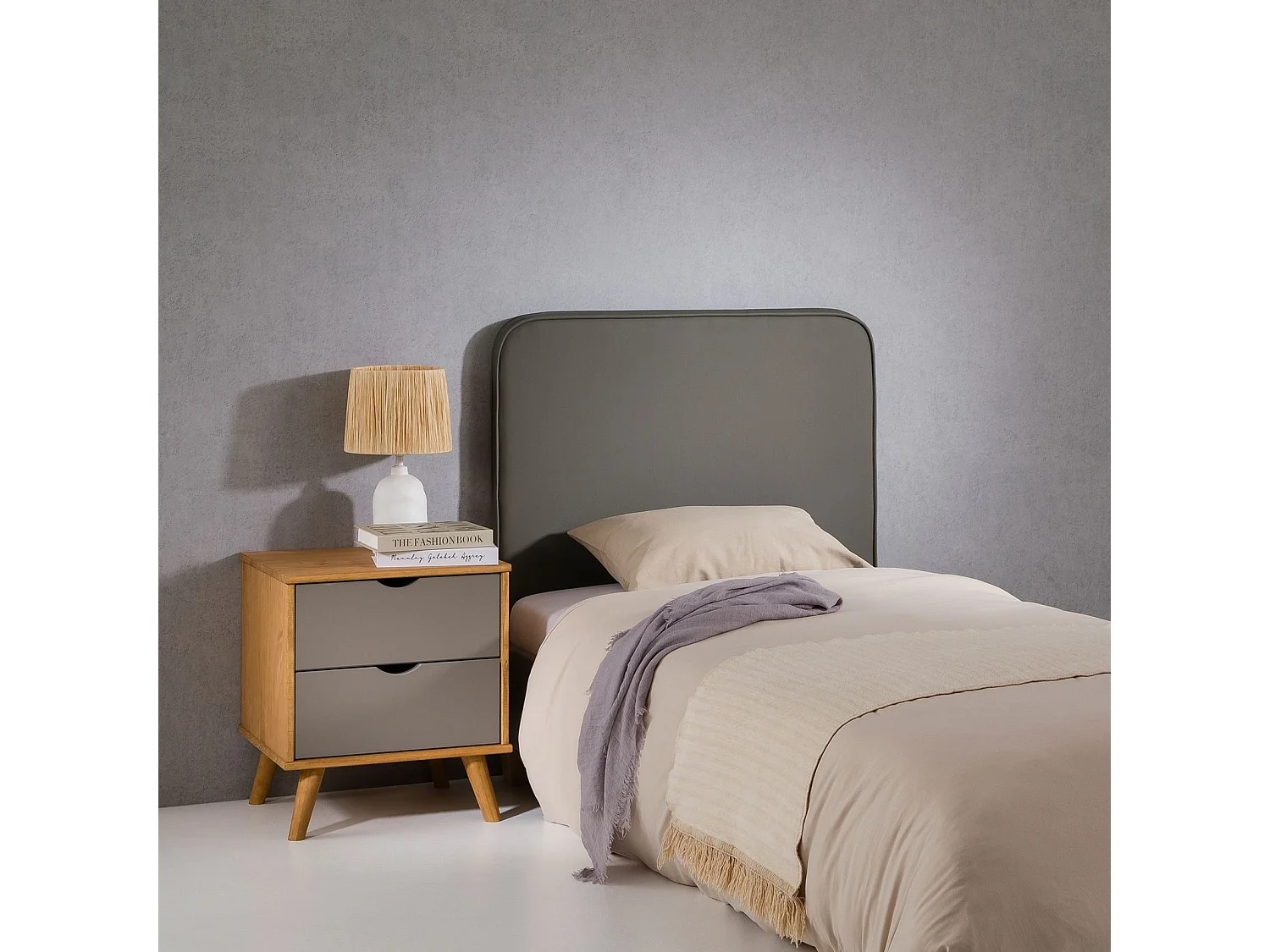 Tête de lit ARIELA 90, Rembourrée, Fixation murale, Design arrondi moderne, Pour lit 90 cm ou moins, Gris