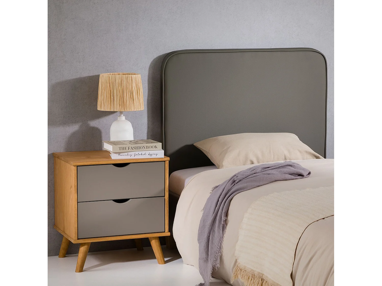 Tête de lit ARIELA 90, Rembourrée, Fixation murale, Design arrondi moderne, Pour lit 90 cm ou moins, Gris