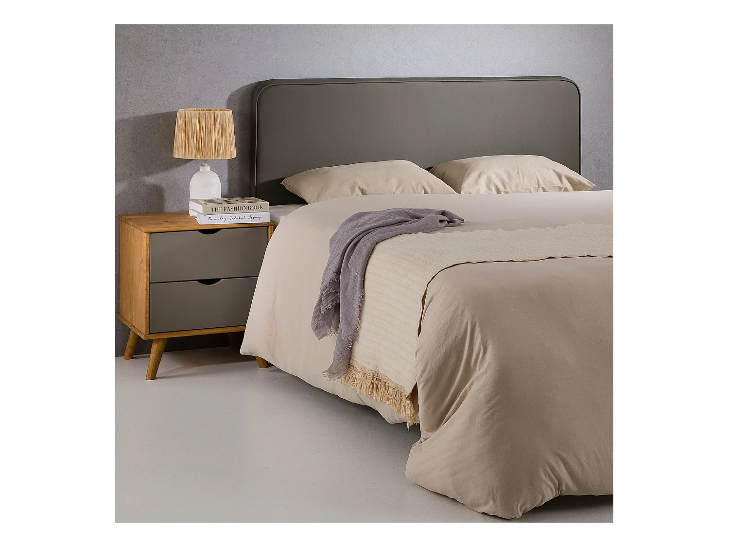 Tête de lit NAOFE 120, Rembourrée, Fixation murale, Design arrondi moderne, Pour lit 120 cm ou moins, Gris