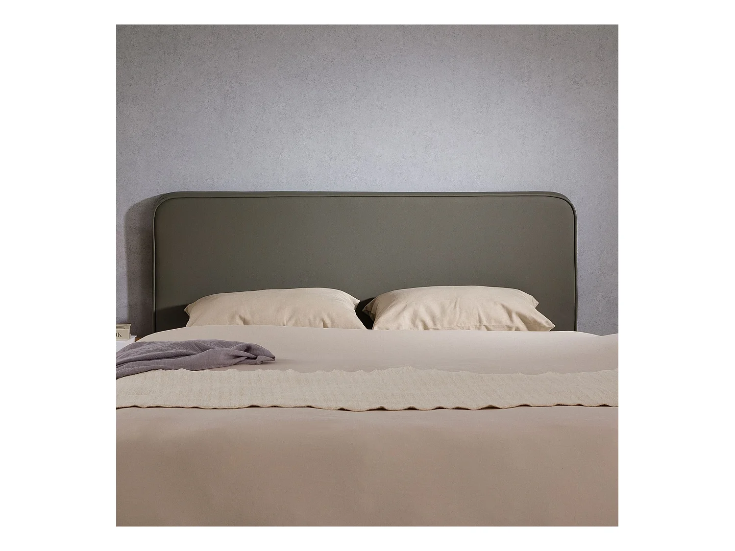 Tête de lit NAOFE 120, Rembourrée, Fixation murale, Design arrondi moderne, Pour lit 120 cm ou moins, Gris