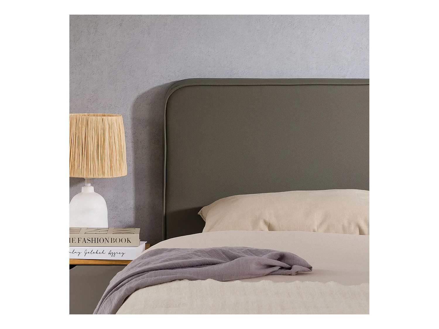Tête de lit NAOFE 120, Rembourrée, Fixation murale, Design arrondi moderne, Pour lit 120 cm ou moins, Gris