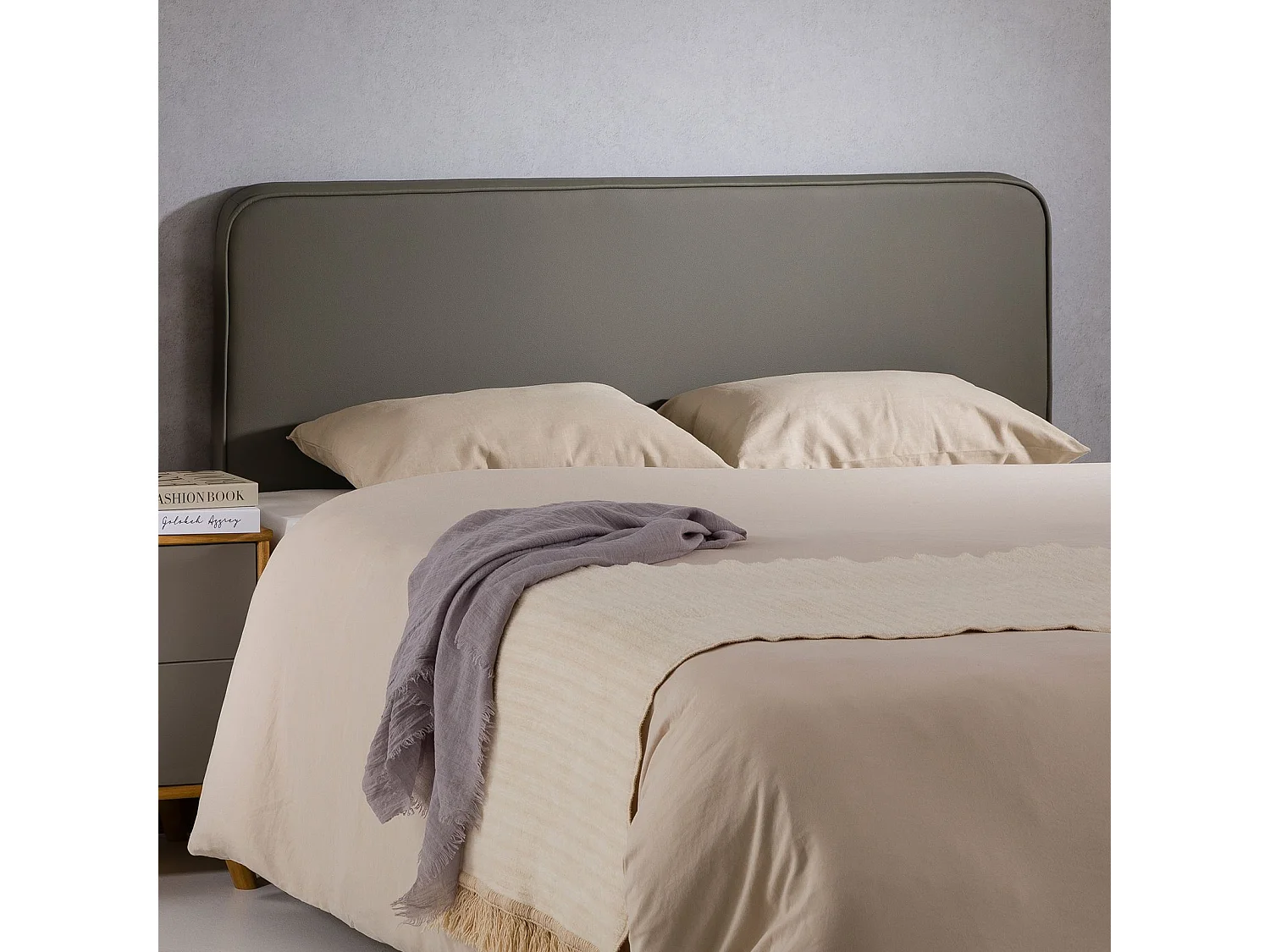 Tête de lit NAOFE 120, Rembourrée, Fixation murale, Design arrondi moderne, Pour lit 120 cm ou moins, Gris