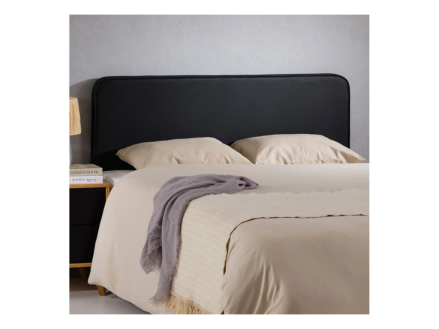 Tête de lit NAOFE 120, Rembourrée, Fixation murale, Design arrondi moderne, Pour lit 120 cm ou moins, Noir