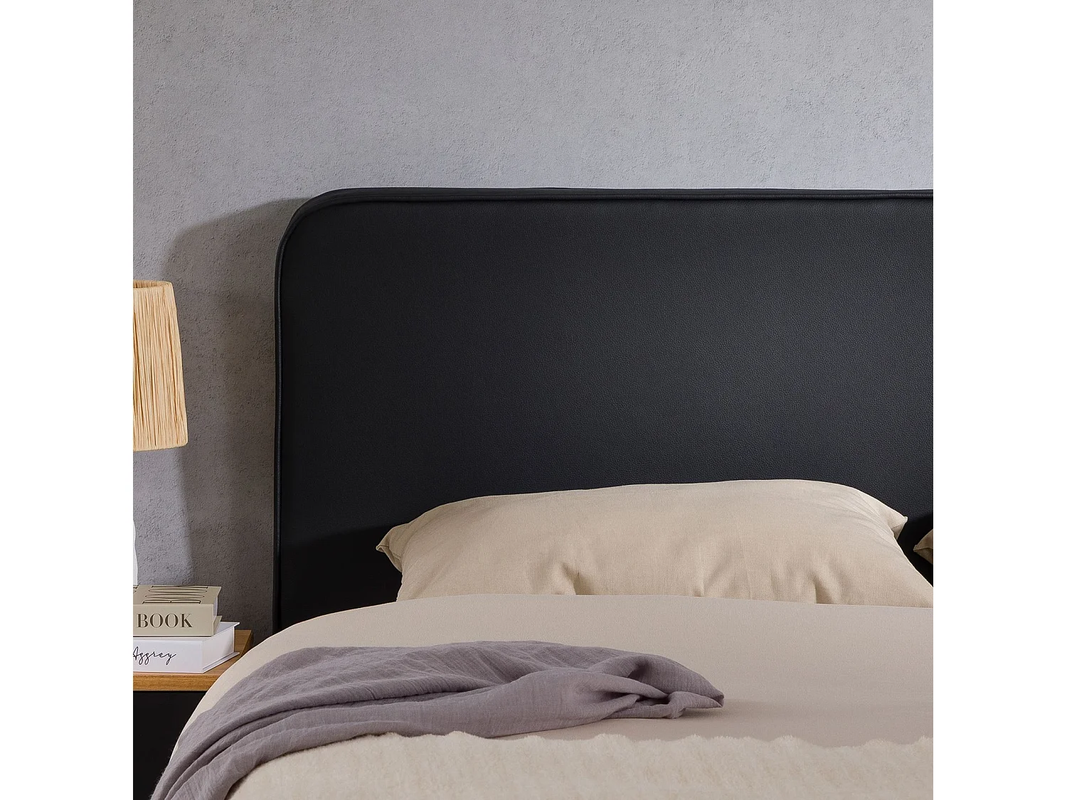 Tête de lit NAOFE 120, Rembourrée, Fixation murale, Design arrondi moderne, Pour lit 120 cm ou moins, Noir