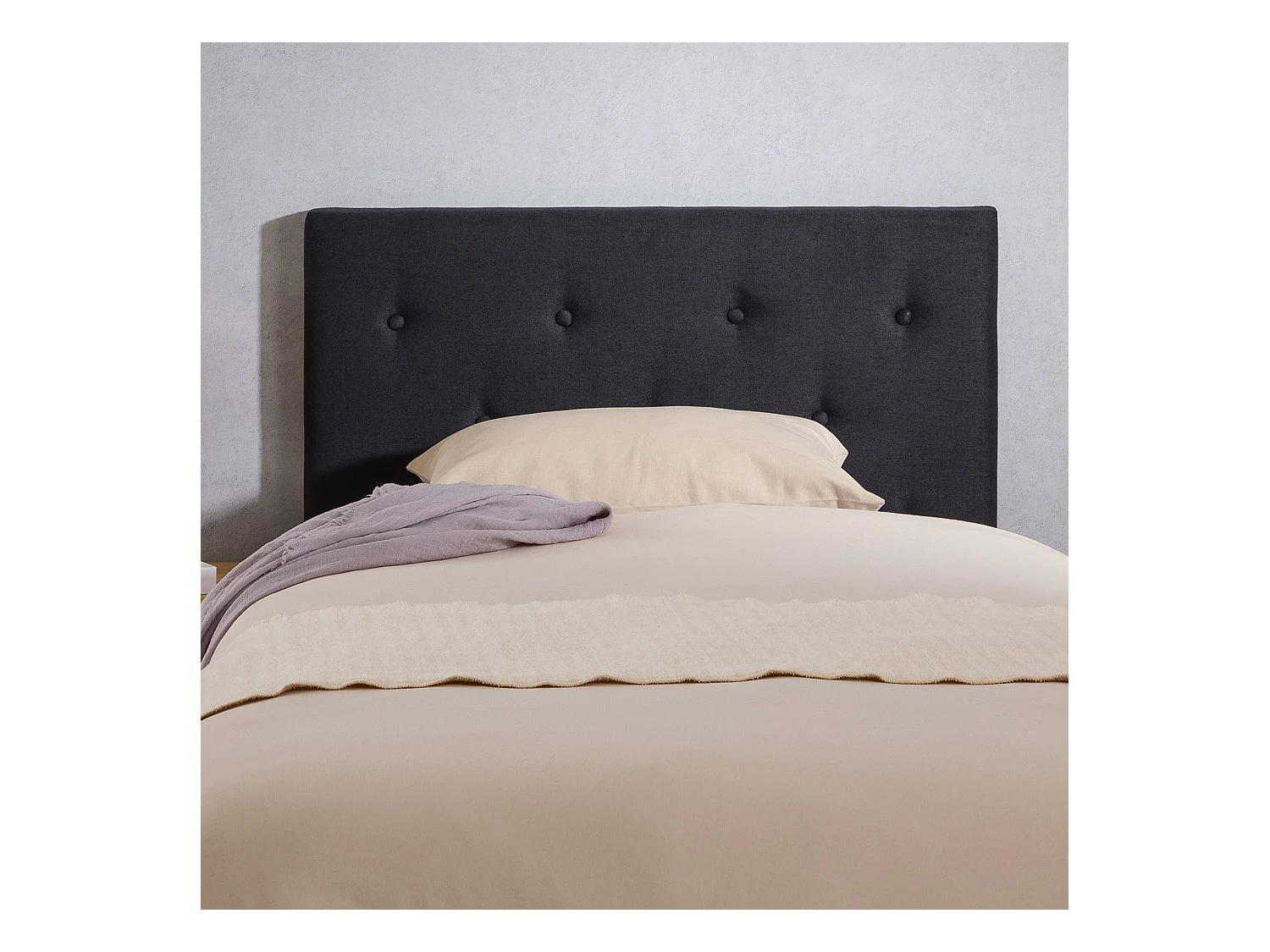 Tête de lit MAVELI 90 capitonnée, En tissu rembourré, Pieds en bois, Design élégant, Pour lits 90 cm, Noir
