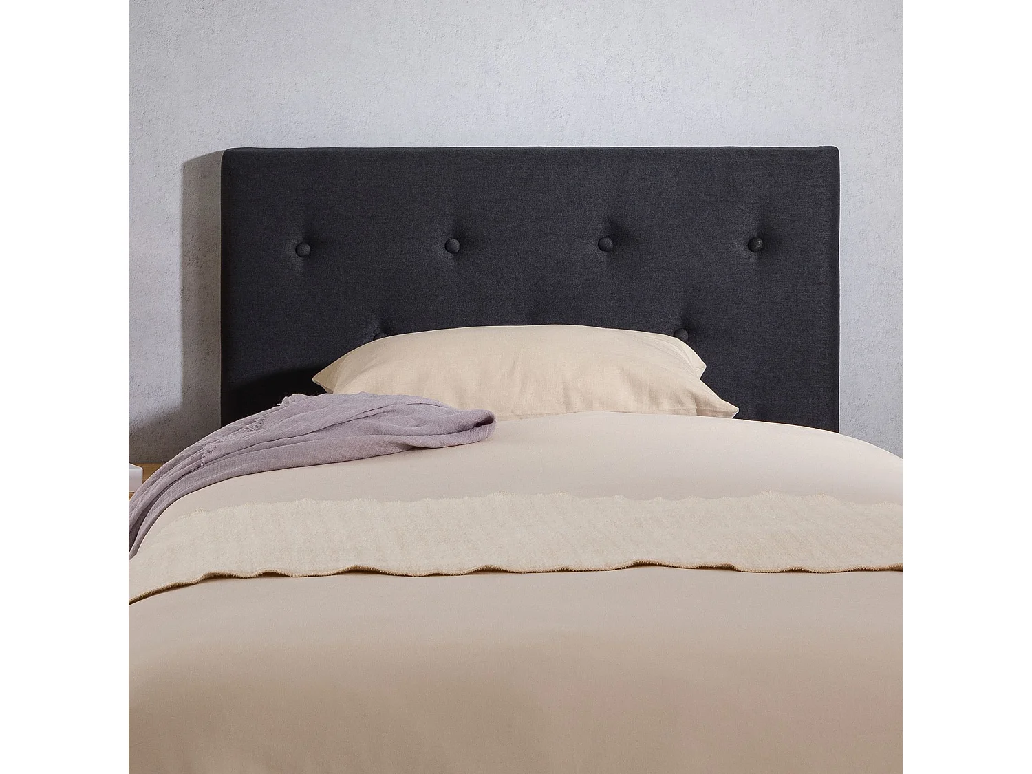 Tête de lit MAVELI 90 capitonnée, En tissu rembourré, Pieds en bois, Design élégant, Pour lits 90 cm, Noir