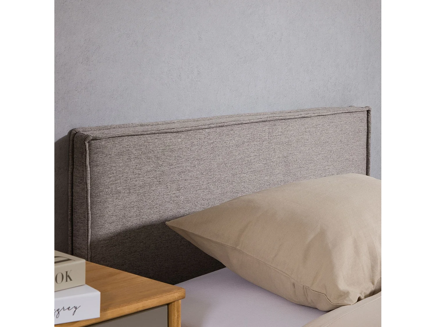 Tête de lit ANISA 90 rembourrée, En tissu polyester pour lit 90 cm, Sur pieds en plastique, Gris