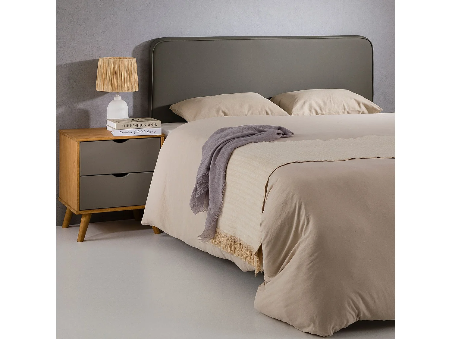 Tête de lit CELEST 160, Rembourrée, Fixation murale, Design arrondi moderne, Pour lit 160 cm ou moins, Gris