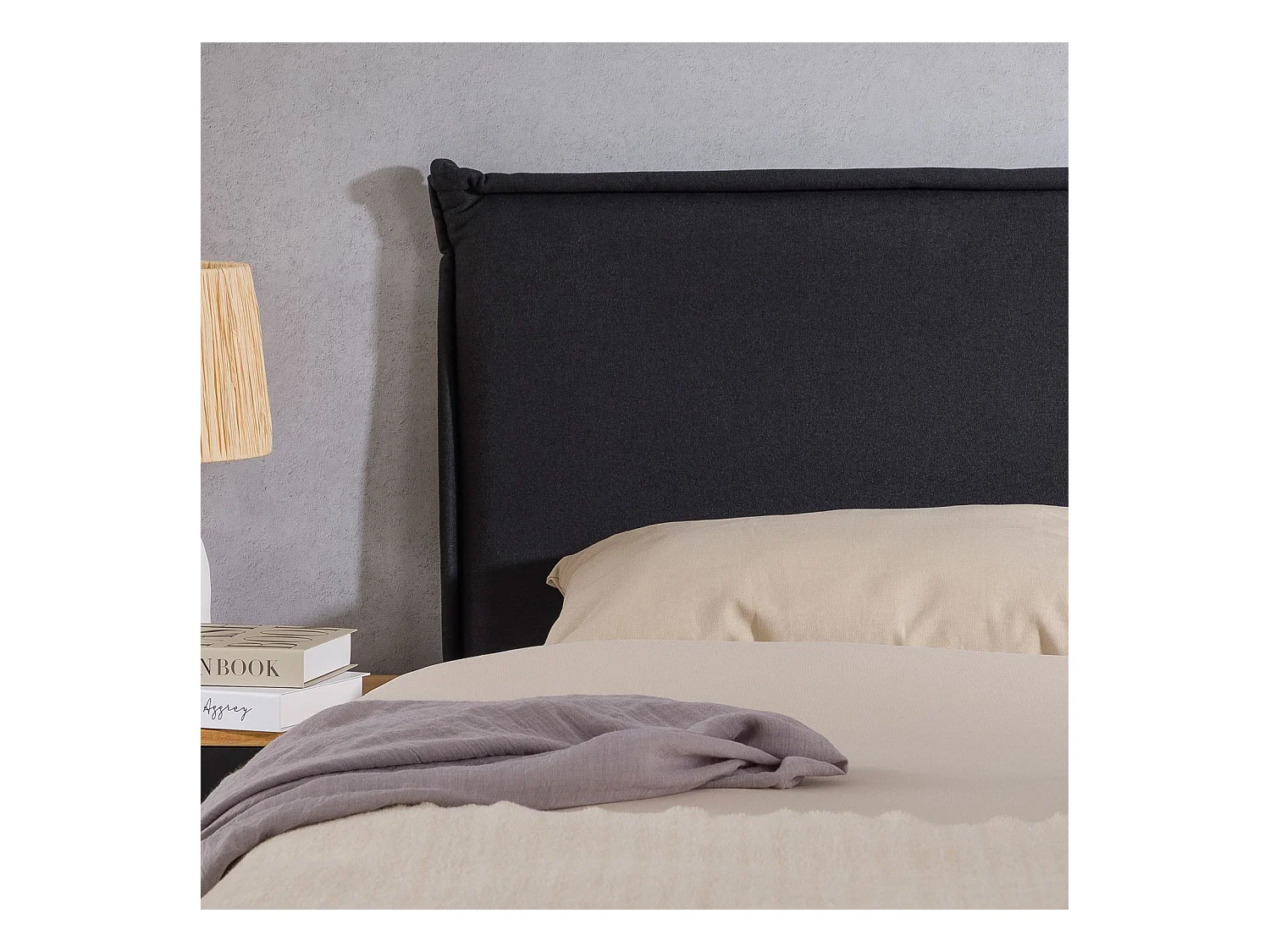 Tête de lit BASOL 120 rembourrée, En tissu polyester pour lit 120 cm, Sur pieds en bois, Noir