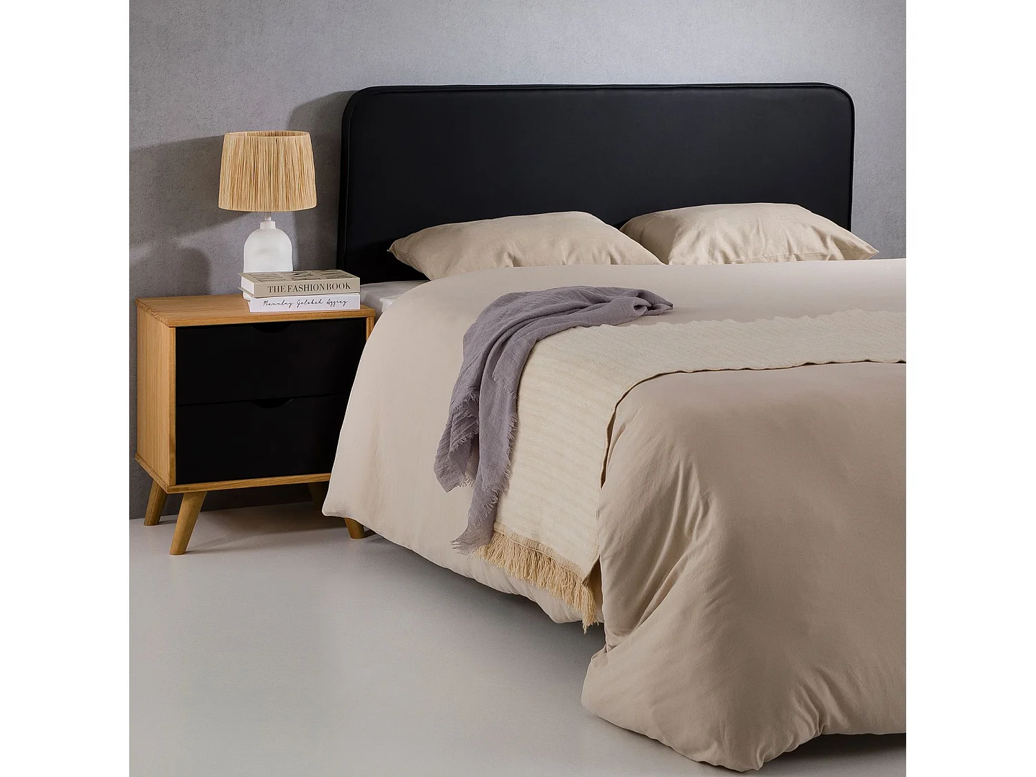 Tête de lit RIVEN 140, Rembourrée, Fixation murale, Design arrondi moderne, Pour lit 140 cm ou moins, Noir