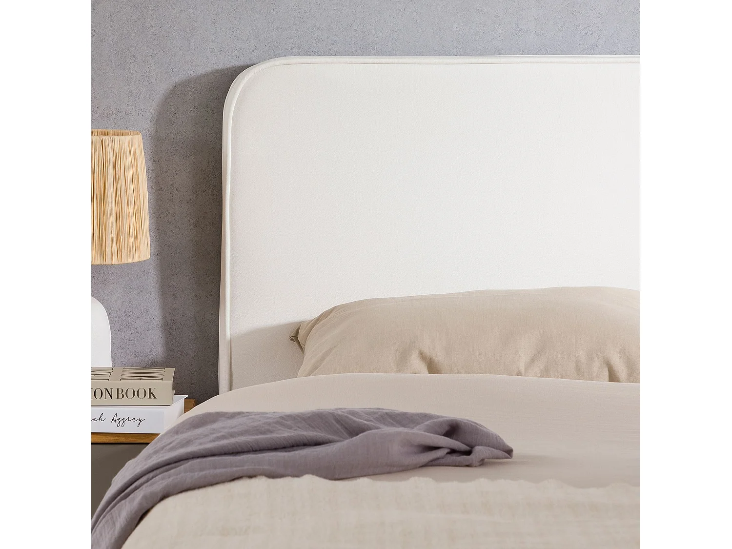 Tête de lit CELEST 160, Rembourrée, Fixation murale, Design arrondi moderne, Pour lit 160 cm ou moins, Blanc