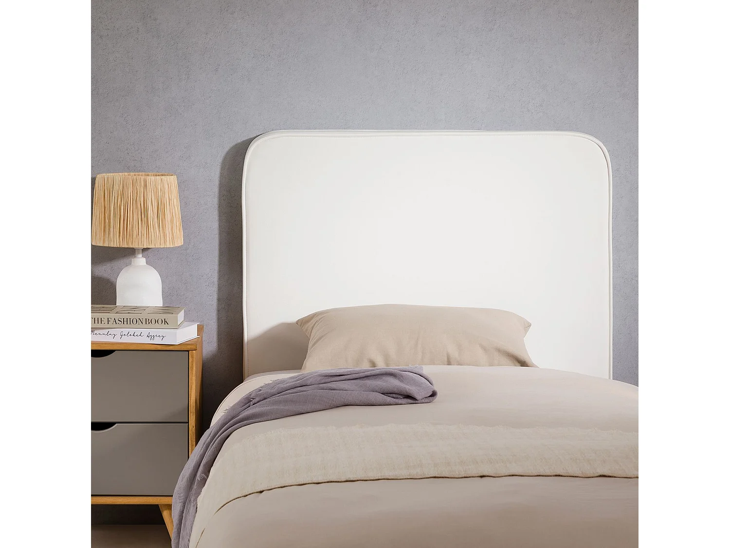Tête de lit ARIELA 90, Rembourrée, Fixation murale, Design arrondi moderne, Pour lit 90 cm ou moins, Blanc