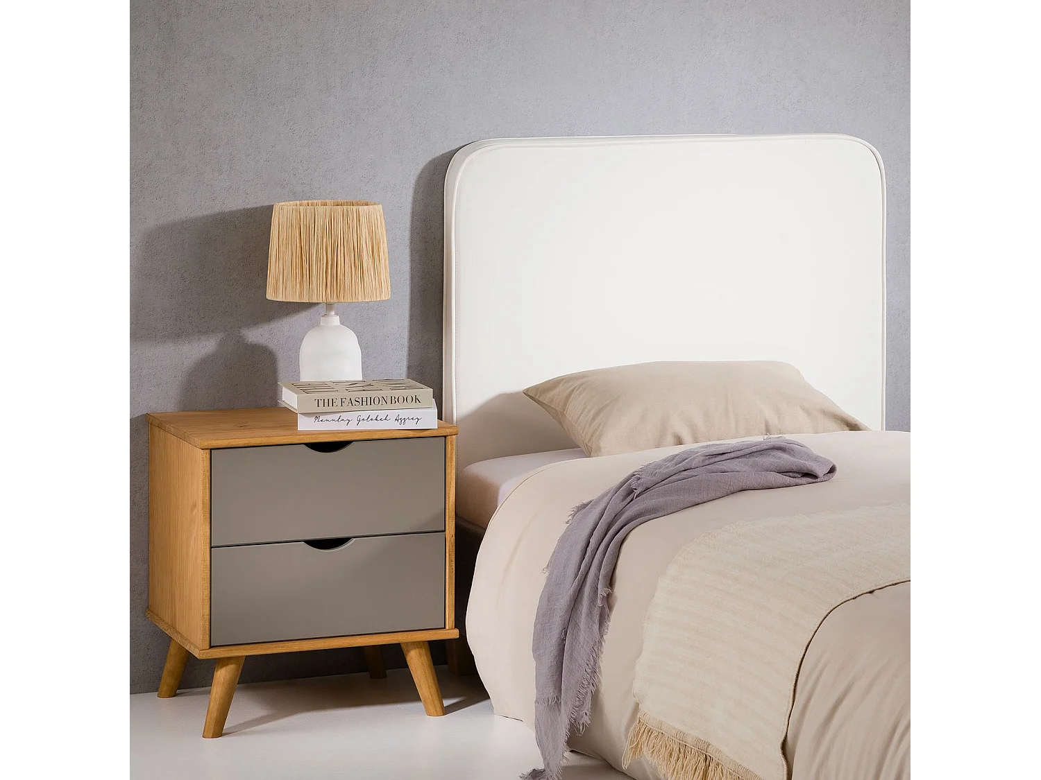 Tête de lit ARIELA 90, Rembourrée, Fixation murale, Design arrondi moderne, Pour lit 90 cm ou moins, Blanc