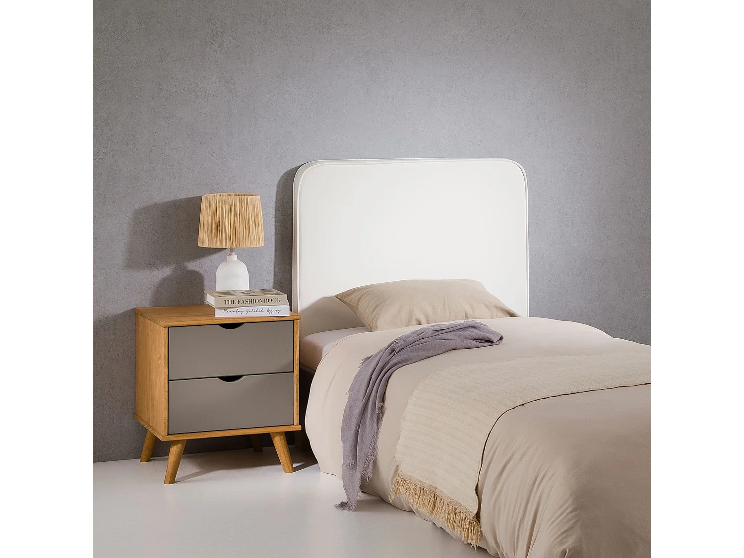 Tête de lit ARIELA 90, Rembourrée, Fixation murale, Design arrondi moderne, Pour lit 90 cm ou moins, Blanc