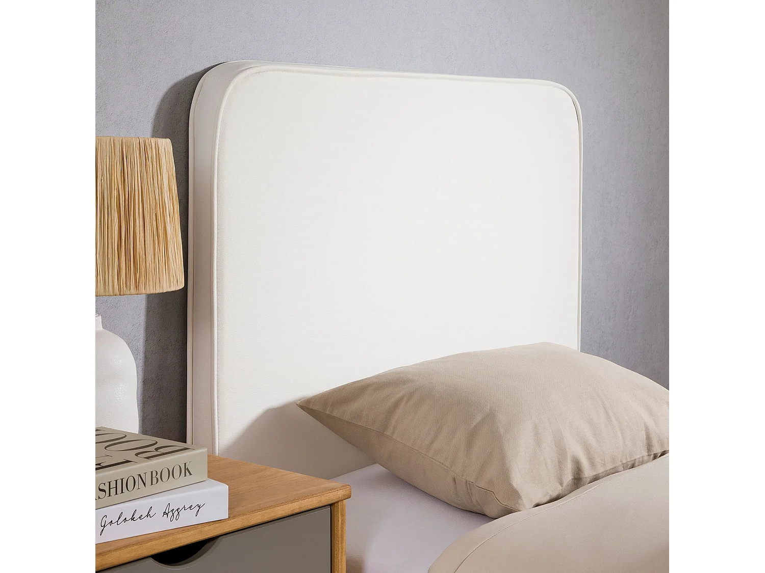 Tête de lit ARIELA 90, Rembourrée, Fixation murale, Design arrondi moderne, Pour lit 90 cm ou moins, Blanc
