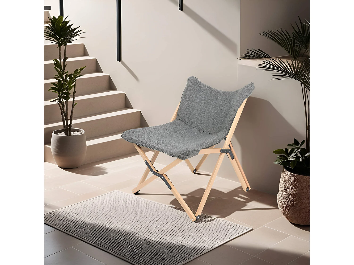 Chaise de Réalisateur Rebecca Mobili Bosso 84x69x74 Bois Polyester Marron Gris