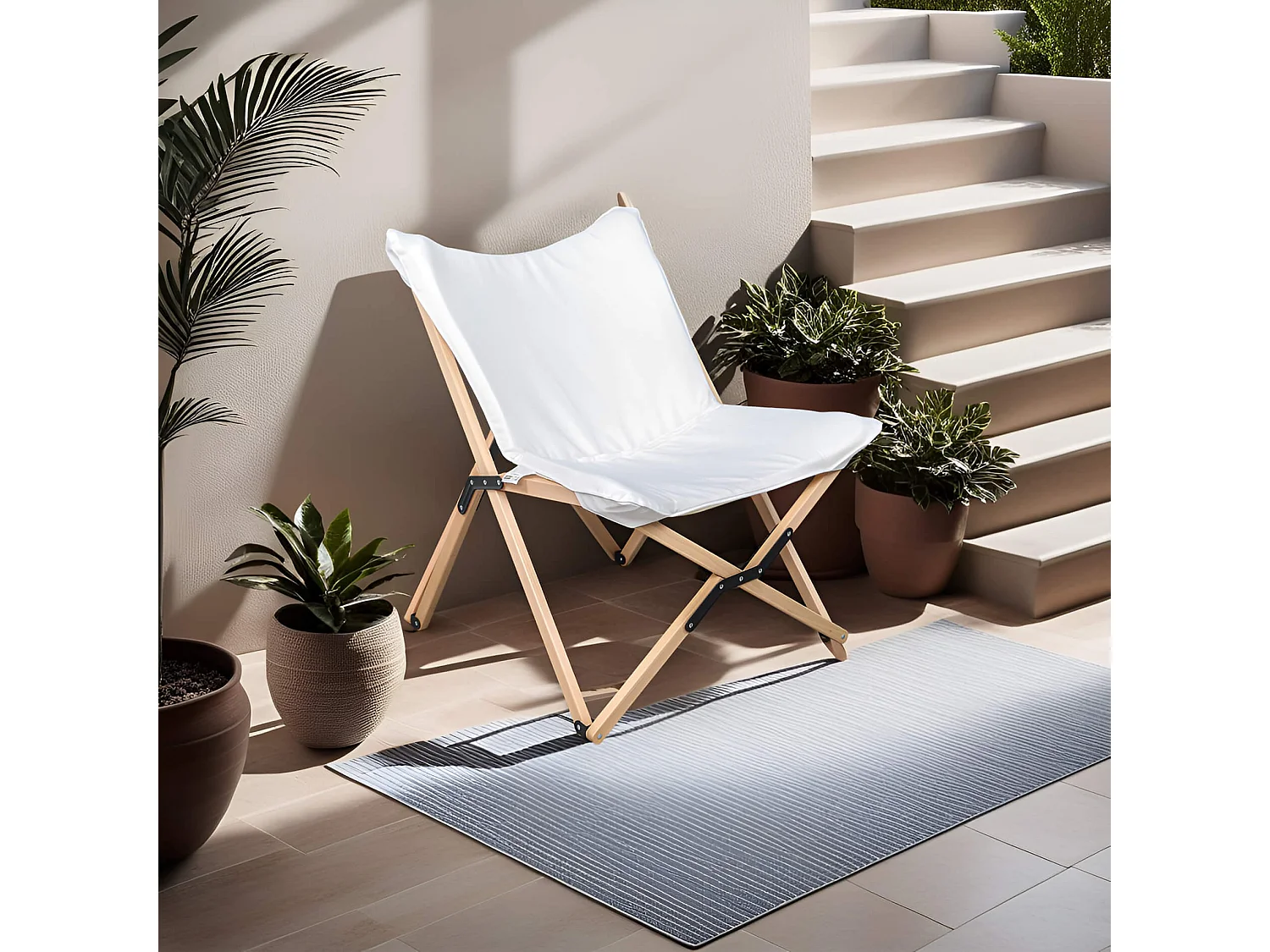Chaise de Réalisateur Rebecca Mobili Mukwa 84x69x74 Bois Polyester Marron Blanc