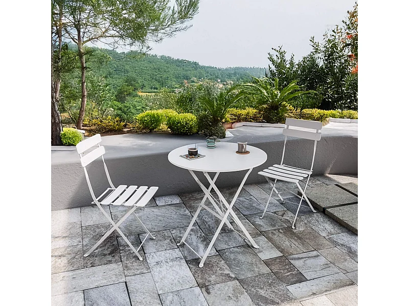 Tavolino Tondo con Sedie Rebecca Mobili Berenj 71x60x60 Acciaio Bianco Moderno SET 3 pz