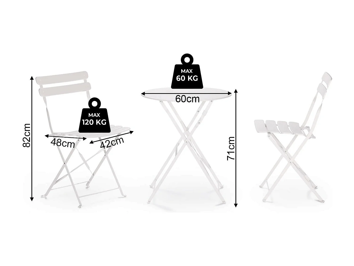 Tavolino Tondo con Sedie Rebecca Mobili Berenj 71x60x60 Acciaio Bianco Moderno SET 3 pz