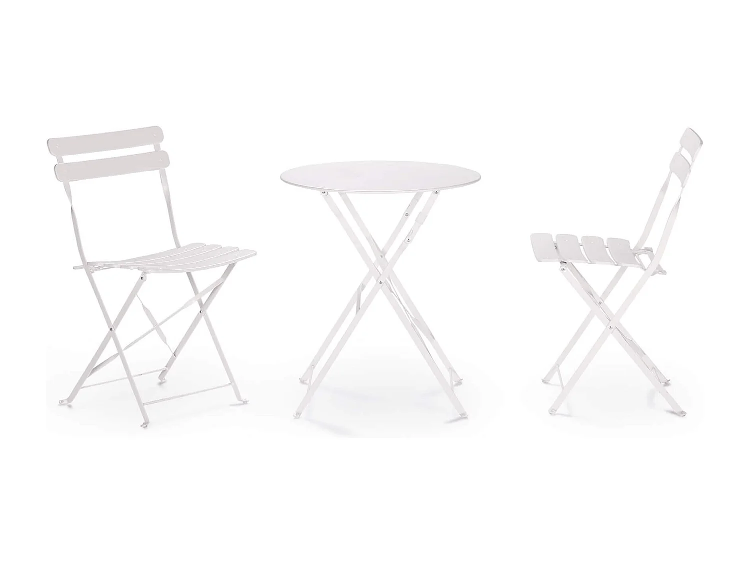 Tavolino Tondo con Sedie Rebecca Mobili Berenj 71x60x60 Acciaio Bianco Moderno SET 3 pz