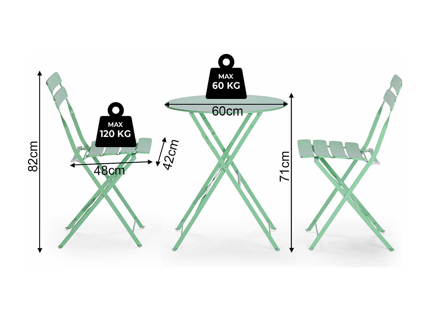 Mesa Redonda com Cadeiras Rebecca Mobili Daflah 71x60x60 Aço Verde Moderno SET 3 pçs