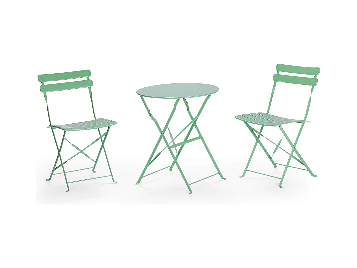 Tavolino Tondo con Sedie Rebecca Mobili Daflah 71x60x60 Acciaio Verde Moderno SET 3 pz