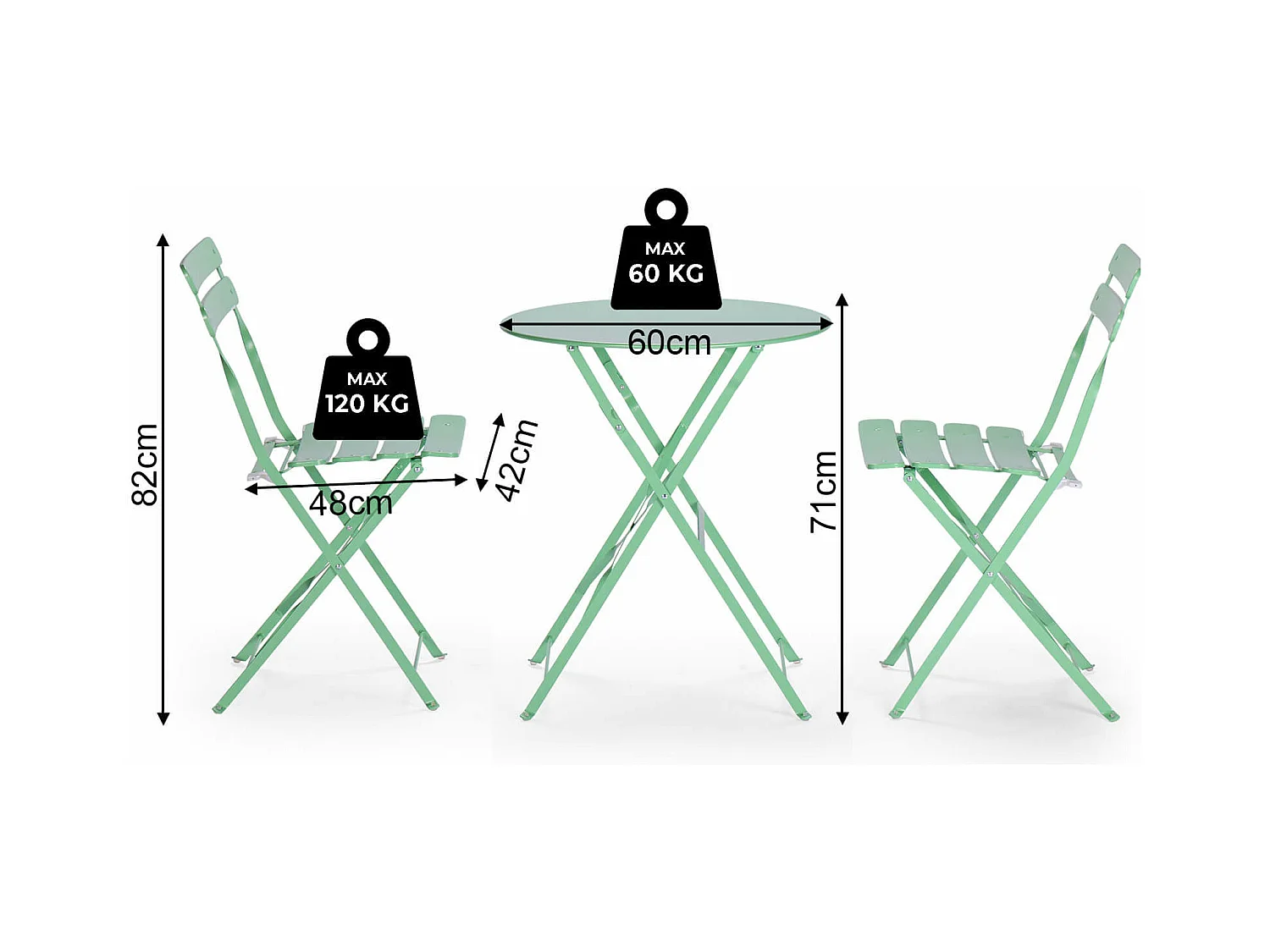 Tavolino Tondo con Sedie Rebecca Mobili Daflah 71x60x60 Acciaio Verde Moderno SET 3 pz