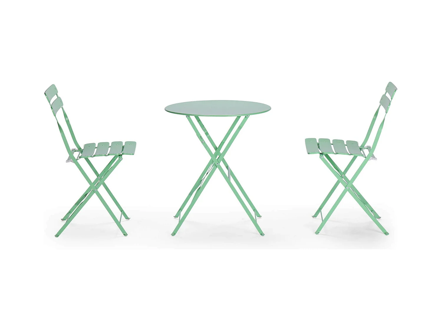 Tavolino Tondo con Sedie Rebecca Mobili Daflah 71x60x60 Acciaio Verde Moderno SET 3 pz