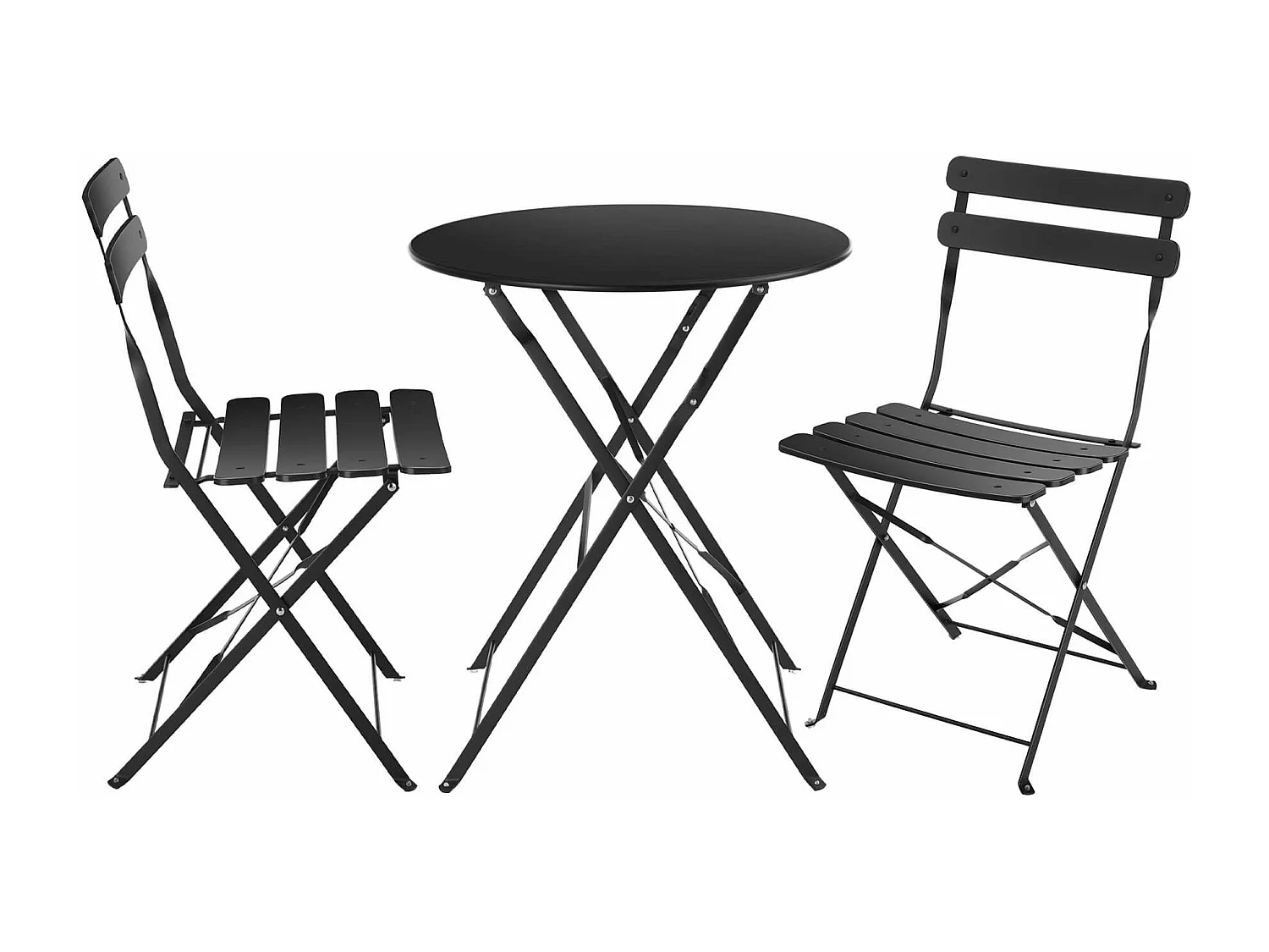 Tavolino Tondo con Sedie Rebecca Mobili Pequi 71x60x60 Acciaio Nero Moderno SET 3 pz