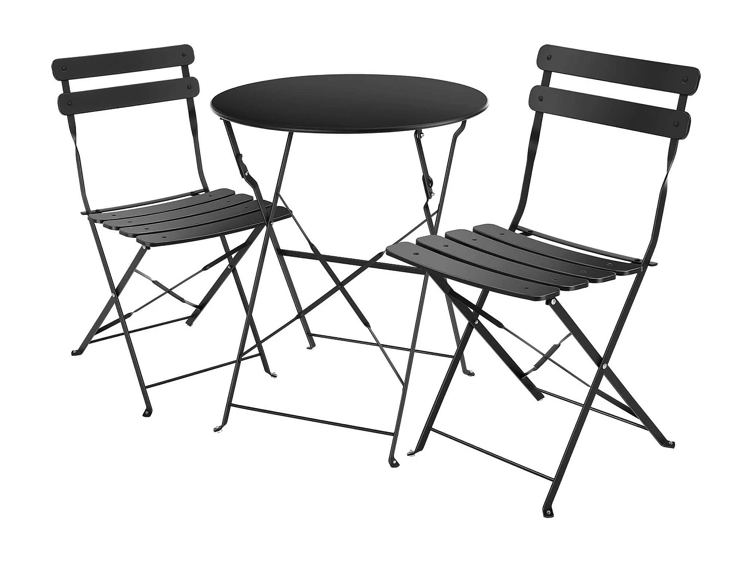 Tavolino Tondo con Sedie Rebecca Mobili Pequi 71x60x60 Acciaio Nero Moderno SET 3 pz