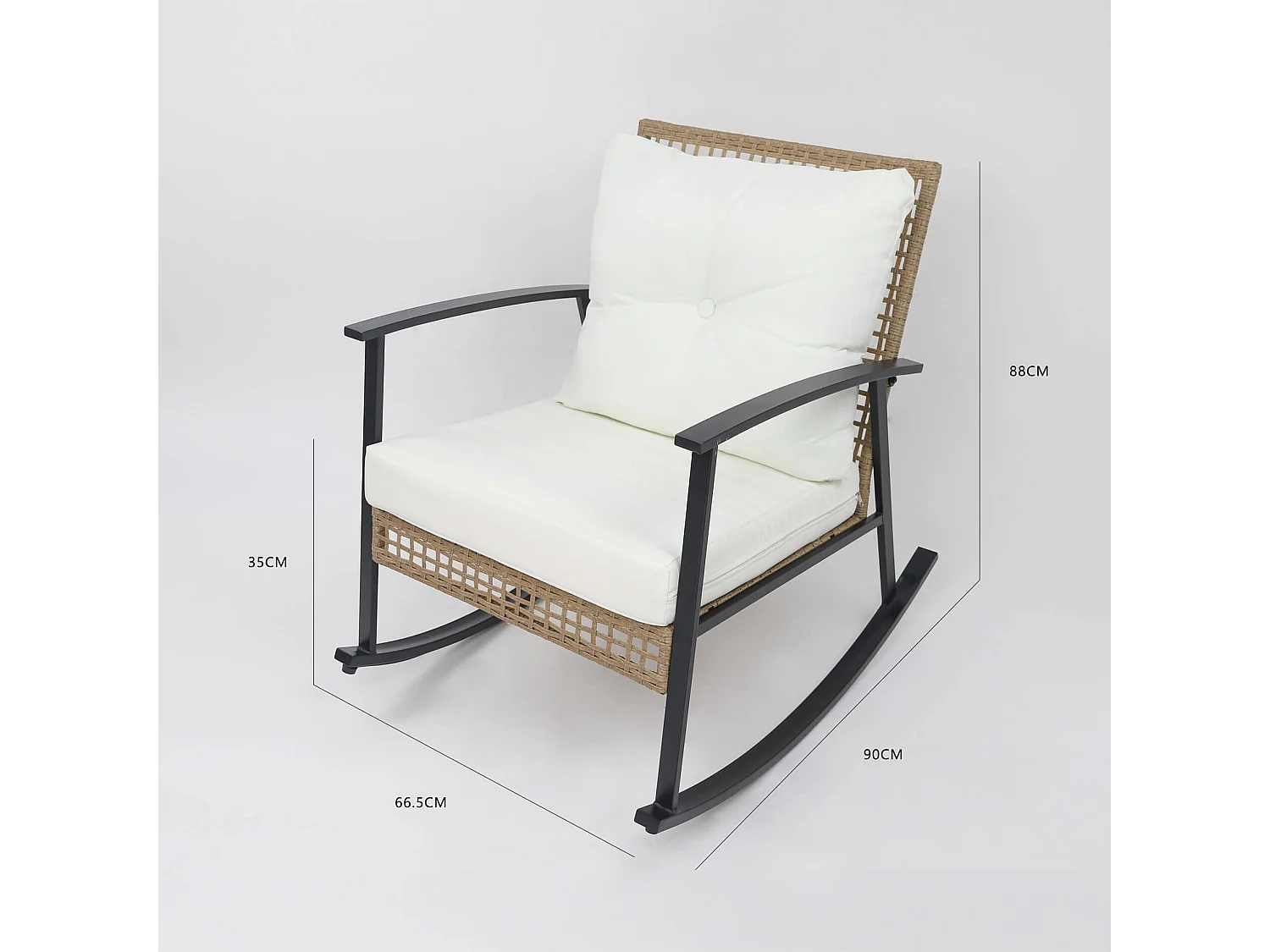 Chaises à Bascule avec Table Rebecca Mobili Niangon 88x66,5x90 Acier Polyrotin Marron Noir ENSEMBLE 3 pcs