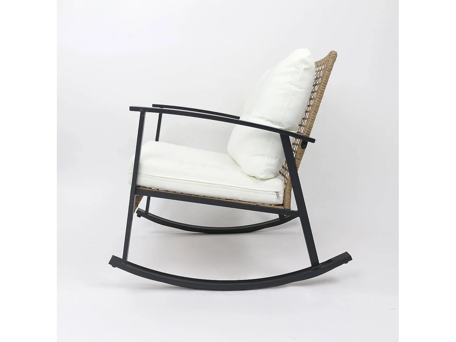 Chaises à Bascule avec Table Rebecca Mobili Niangon 88x66,5x90 Acier Polyrotin Marron Noir ENSEMBLE 3 pcs