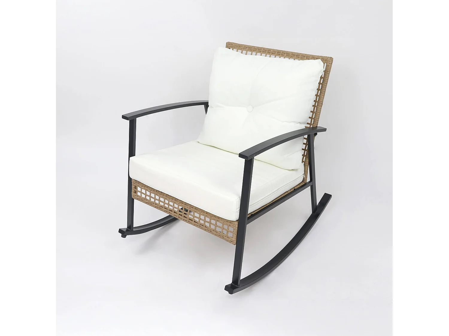 Chaises à Bascule avec Table Rebecca Mobili Niangon 88x66,5x90 Acier Polyrotin Marron Noir ENSEMBLE 3 pcs