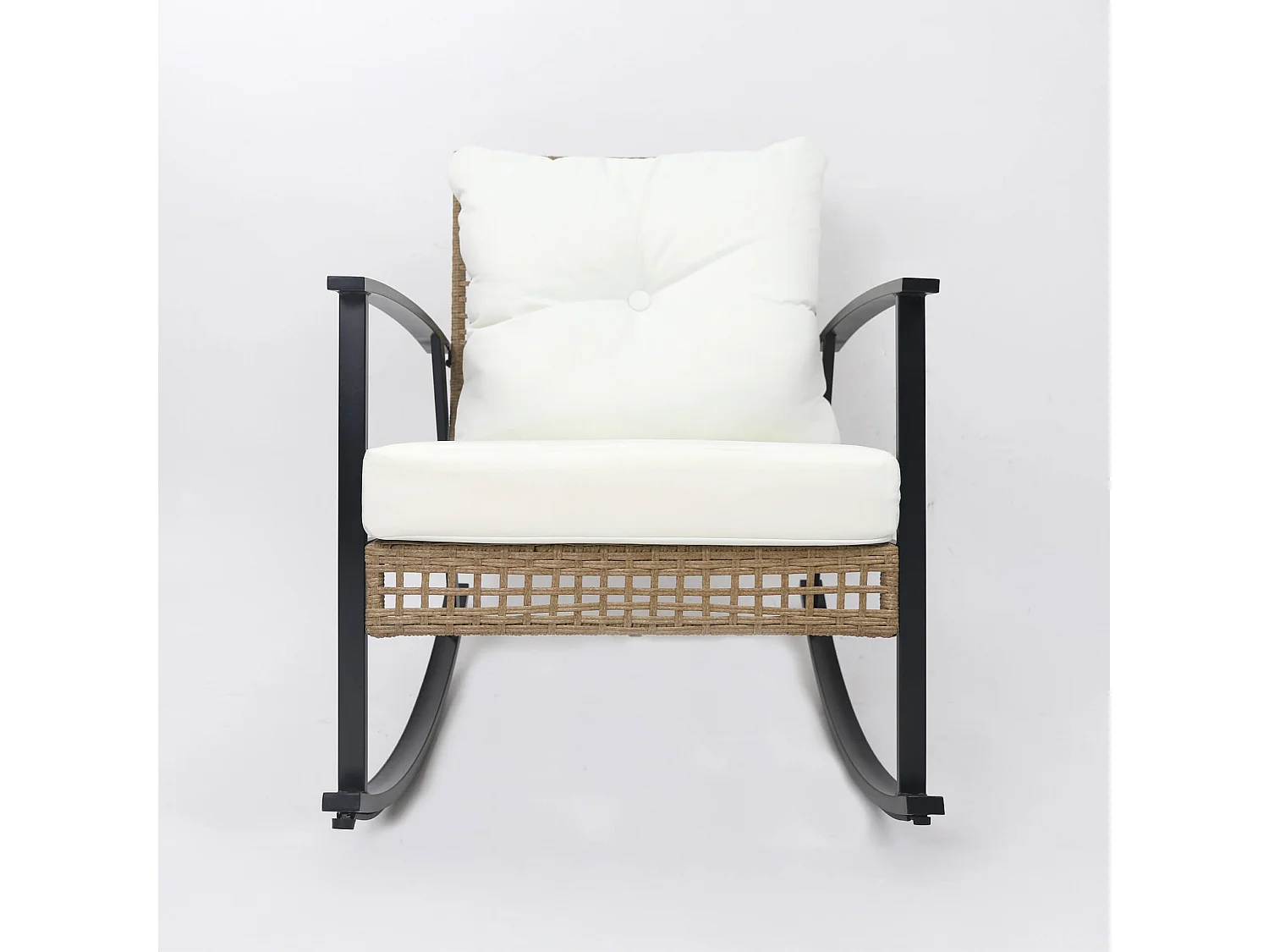 Chaises à Bascule avec Table Rebecca Mobili Niangon 88x66,5x90 Acier Polyrotin Marron Noir ENSEMBLE 3 pcs