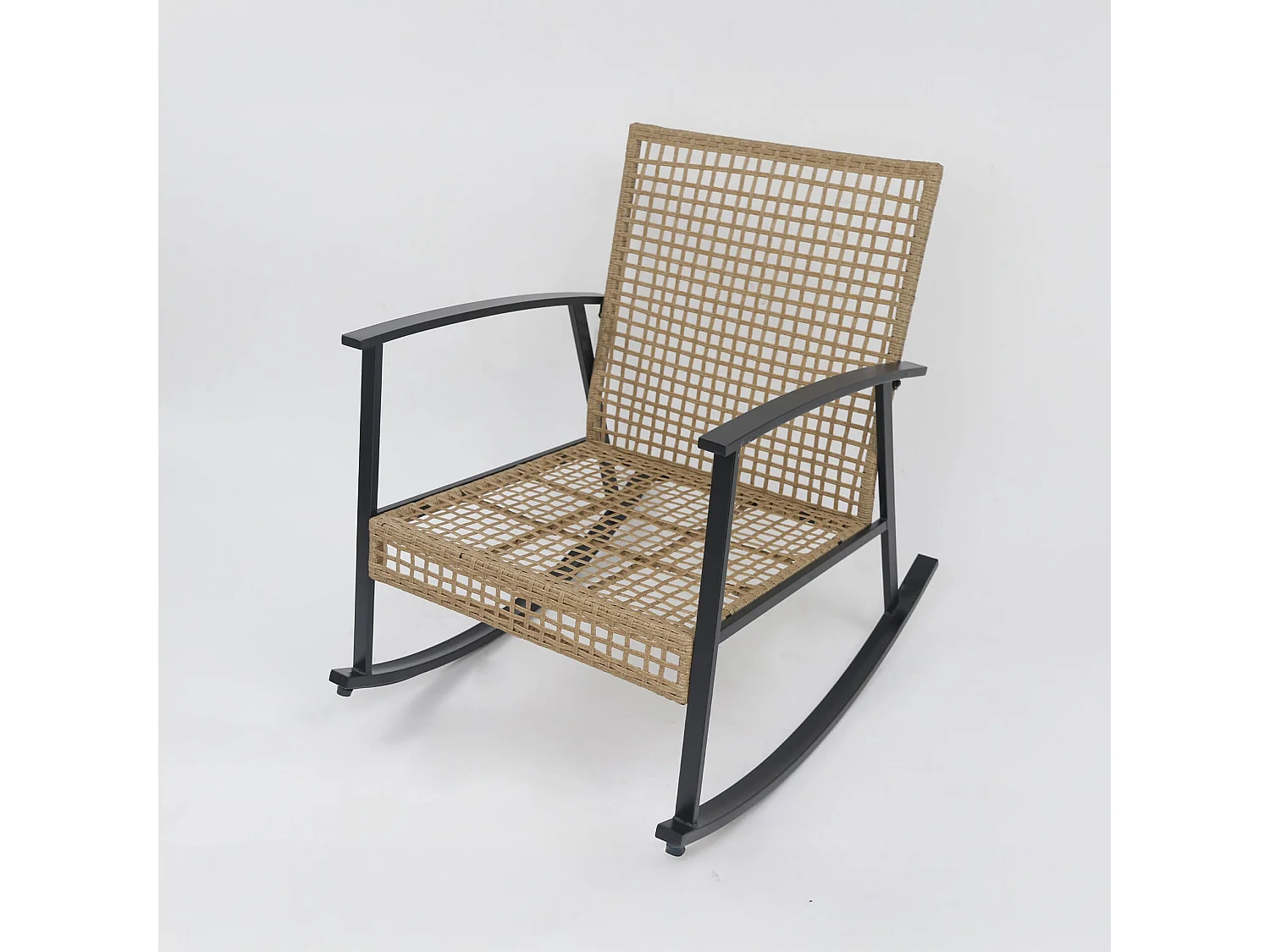 Chaises à Bascule avec Table Rebecca Mobili Niangon 88x66,5x90 Acier Polyrotin Marron Noir ENSEMBLE 3 pcs
