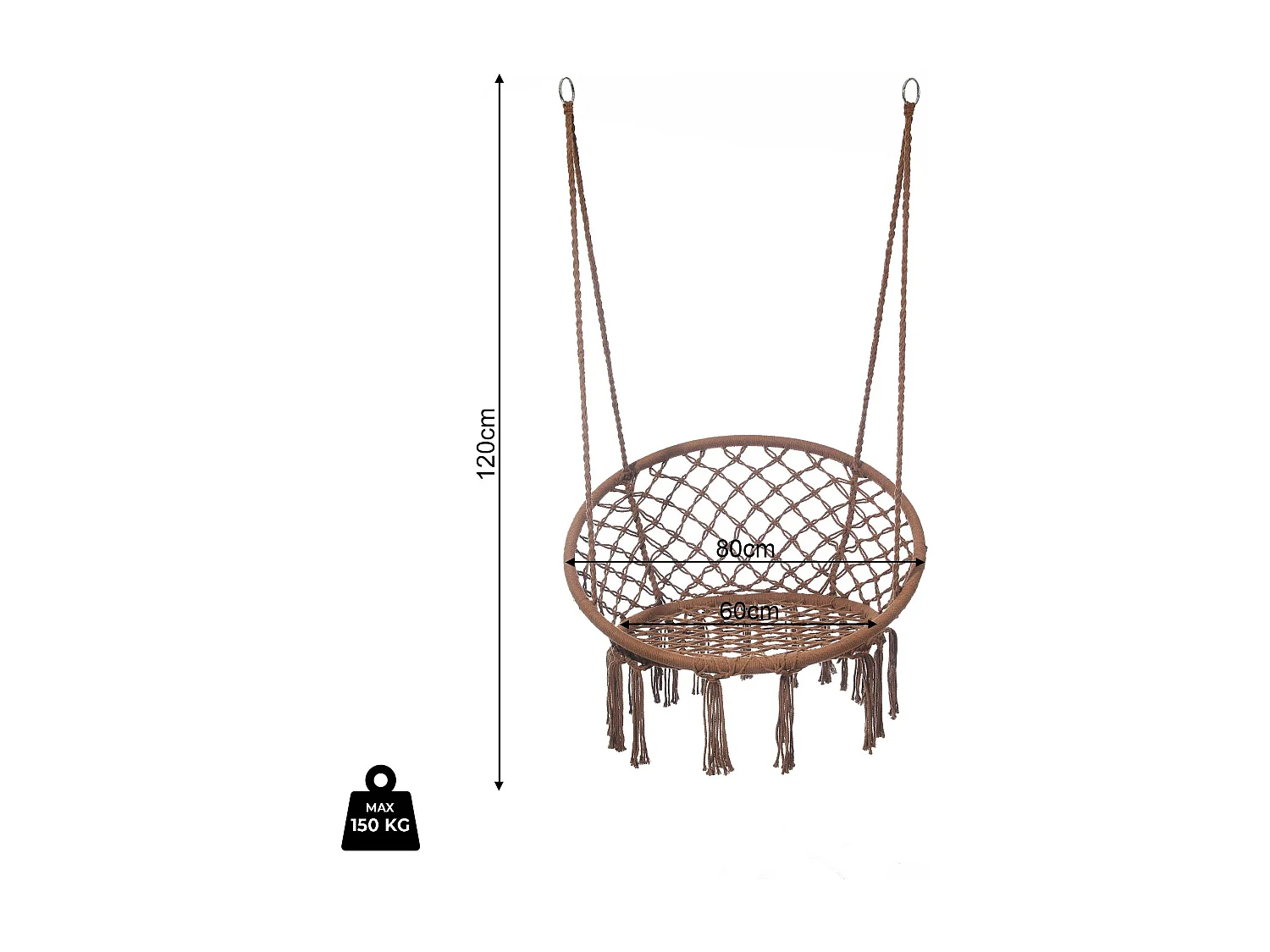 Silla Colgante Rebecca Mobili Astelia 120x80x60 Polialgodón Acero Marrón Boho