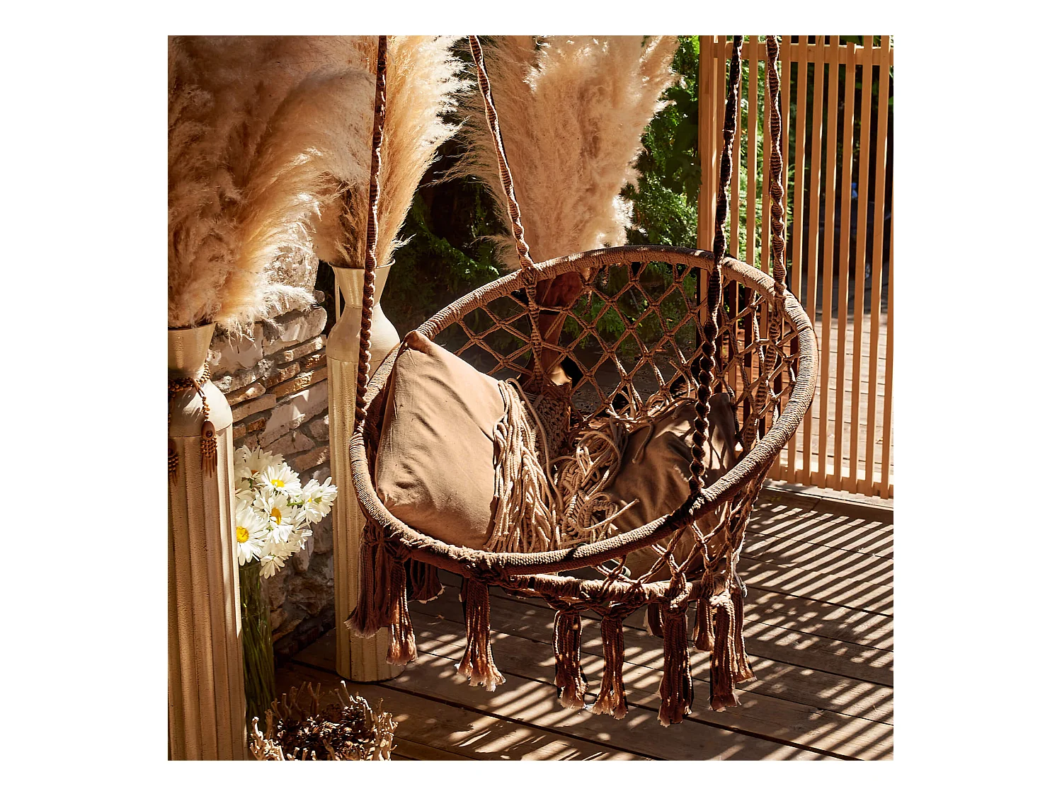 Fauteuil Suspendu Rebecca Mobili Astelia 120x80x60 Polycoton Acier Marron Boho