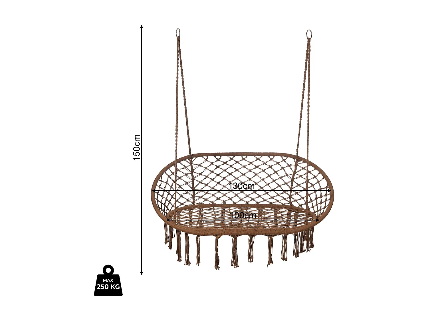 Silla Colgante Rebecca Mobili Hesperis 150x130x70 Polialgodón Acero Marrón Boho