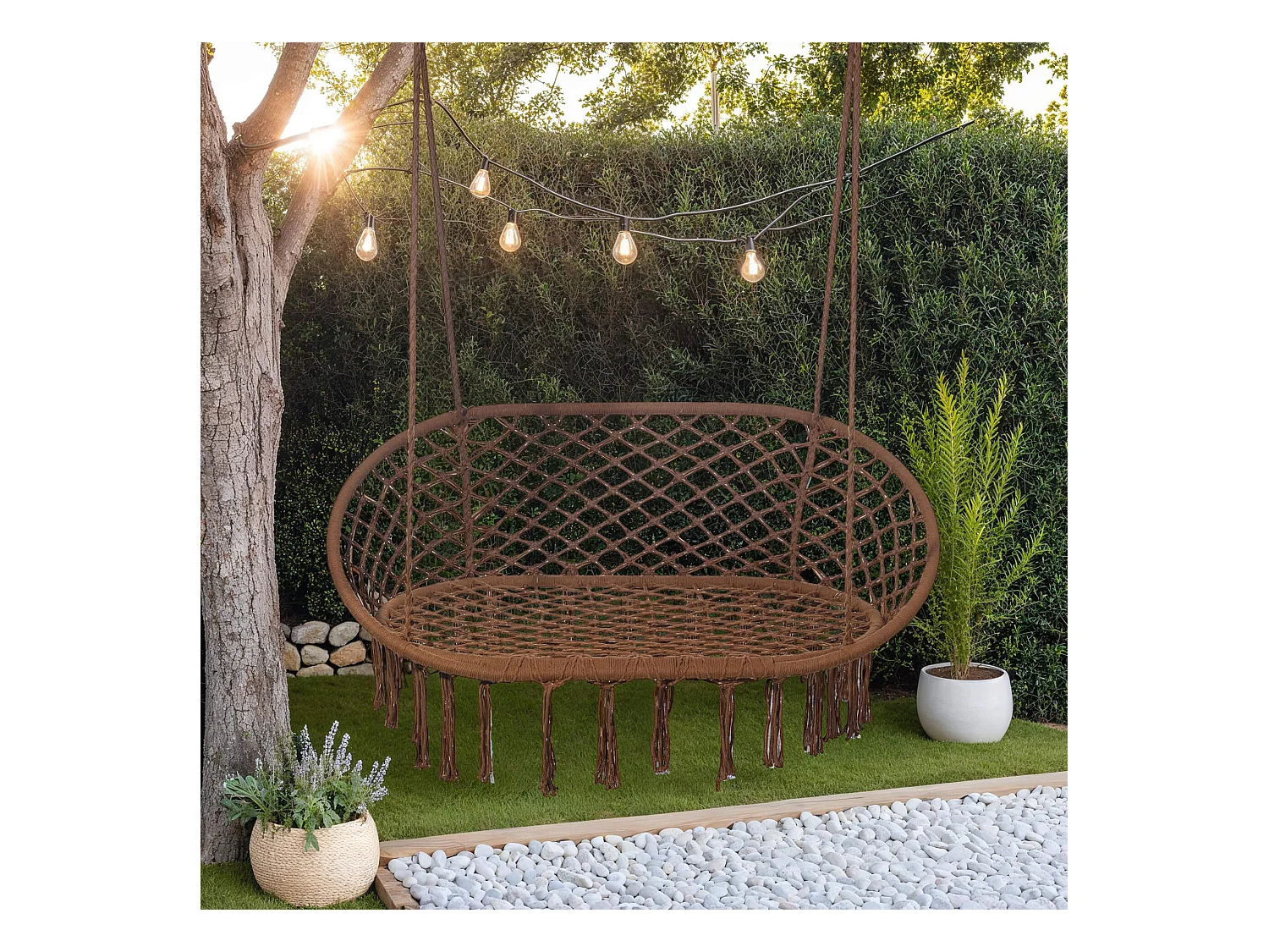 Fauteuil Suspendu Rebecca Mobili Hesperis 150x130x70 Polycoton Acier Marron Boho