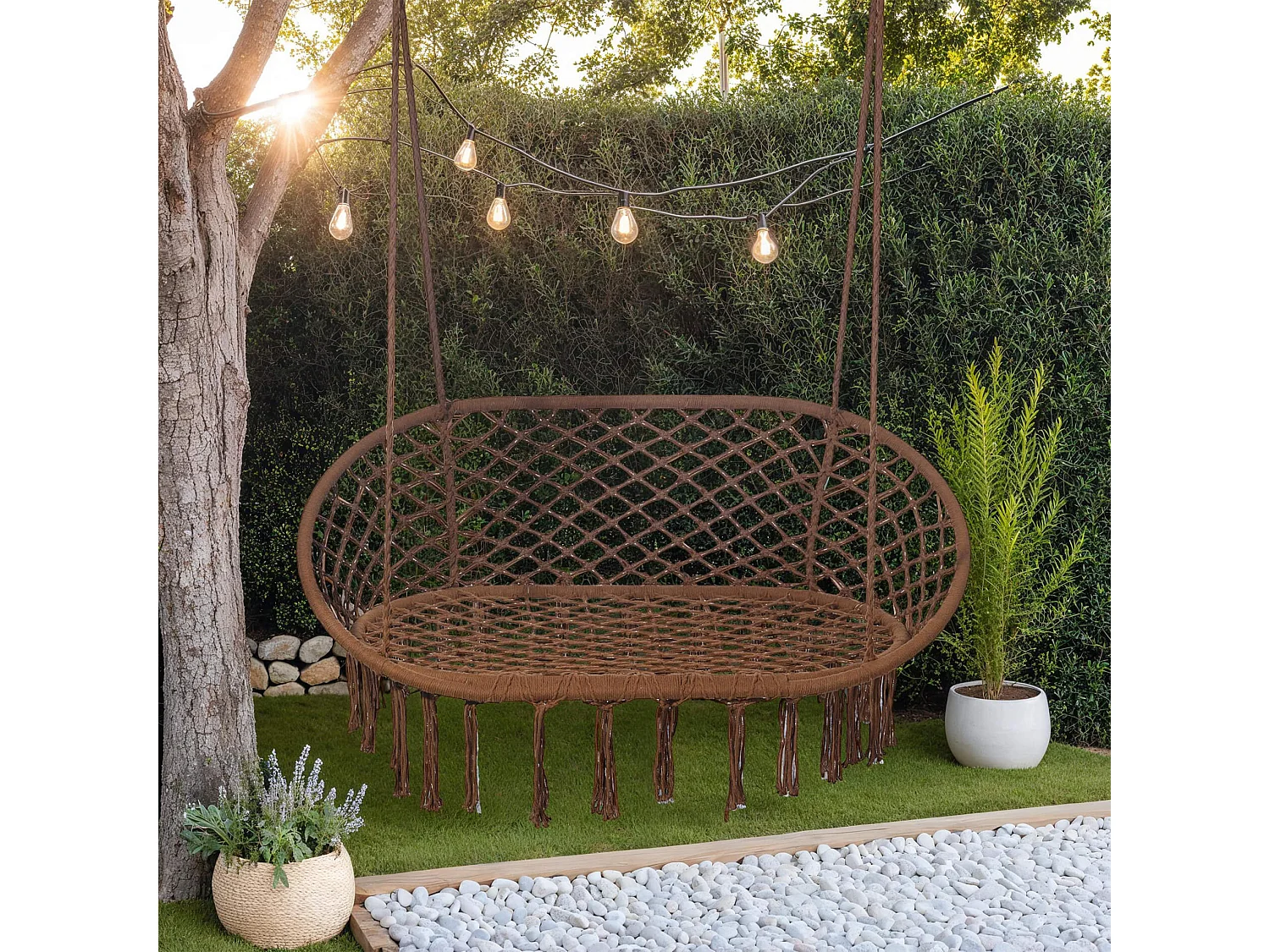 Fauteuil Suspendu Rebecca Mobili Hesperis 150x130x70 Polycoton Acier Marron Boho