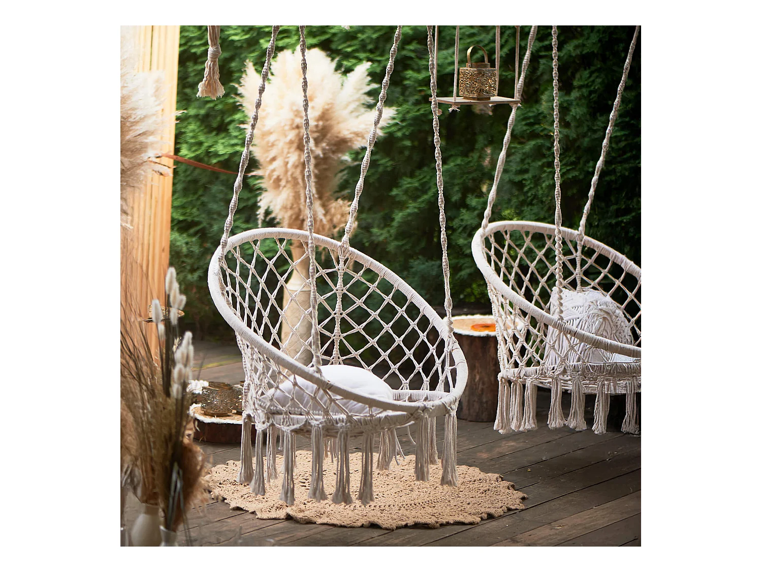 Fauteuil Suspendu Rebecca Mobili Kadyos 120x80x60 Polycoton Acier Blanc Crème Boho