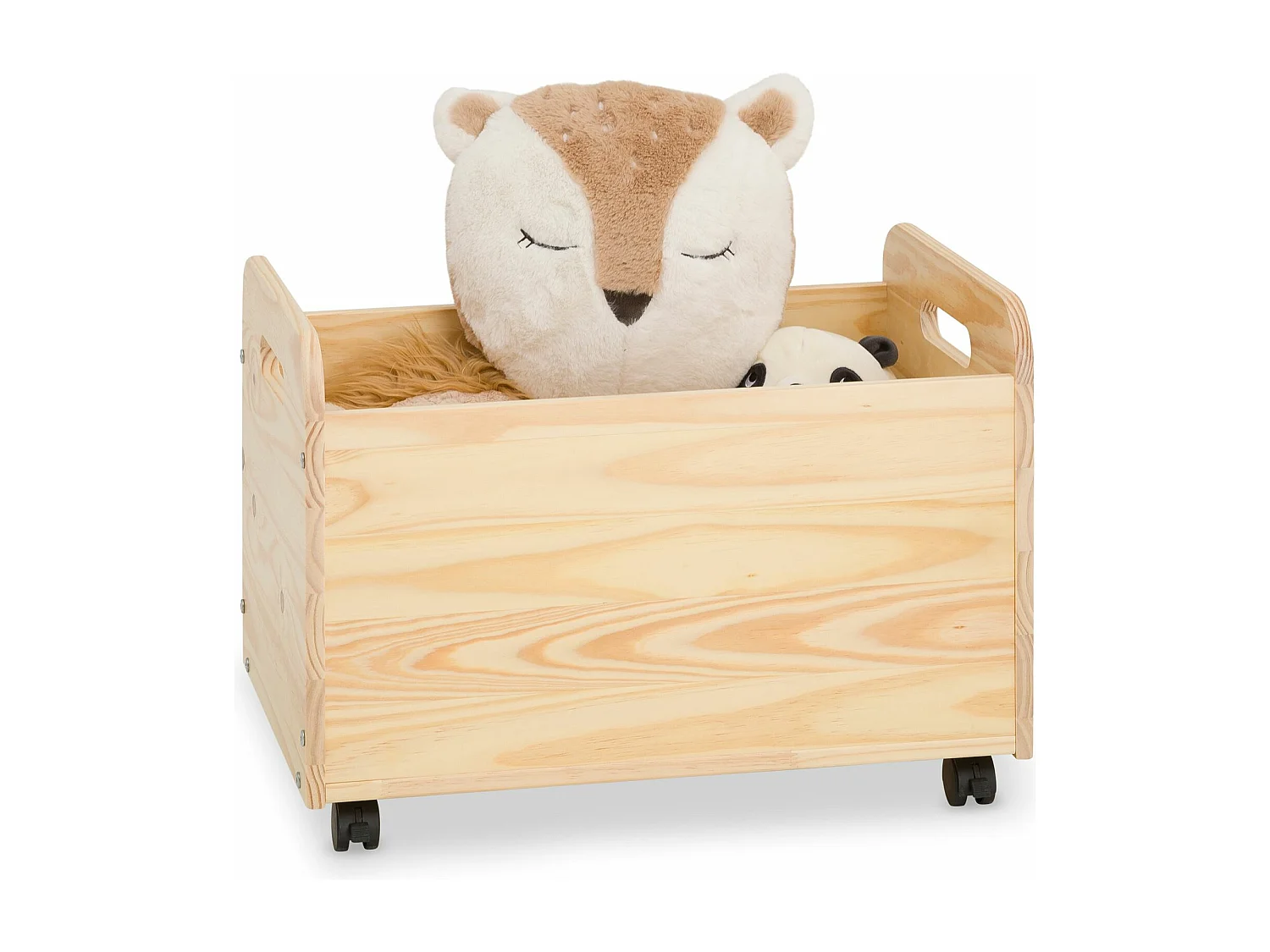 Coffre à jouets BENJAMIN sur roulettes 60 x 43 x 40 cm en bois pour chambre d'enfant, Rangement Montessori jouets peluches